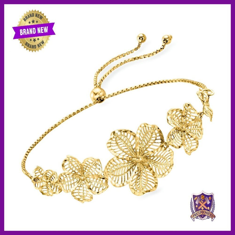 18kt Gold Over Sterling Silver Flower Bolo Bracelet Adjustable Slider